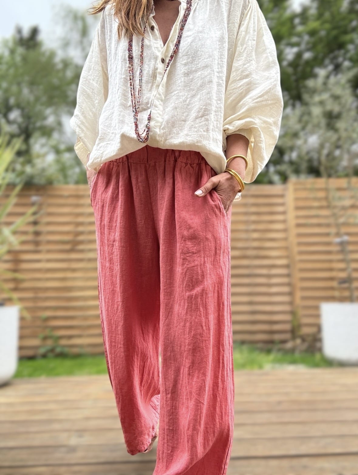 Pantalon Lumio en lin coupe droite ample terracotta – Image 4