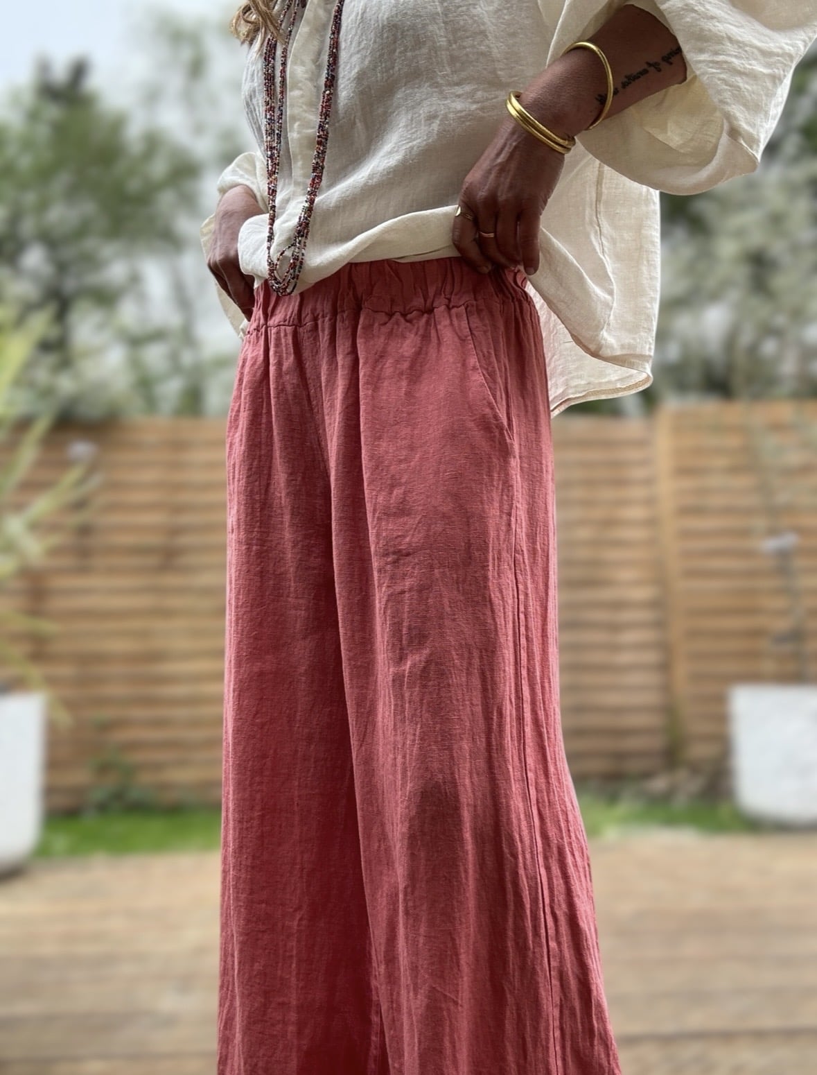 Pantalon Lumio en lin coupe droite ample terracotta – Image 5