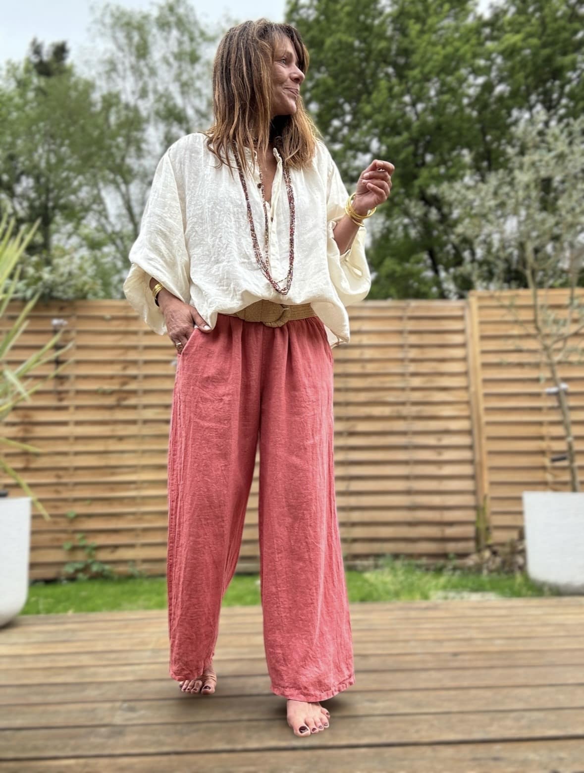 Pantalon Lumio en lin coupe droite ample terracotta – Image 6