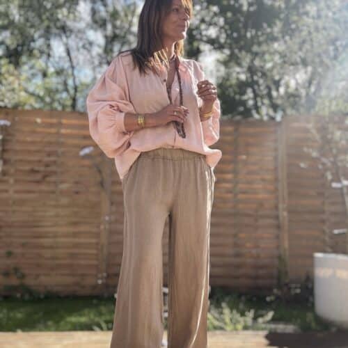 Pantalon Lumio en lin coupe droite ample camel