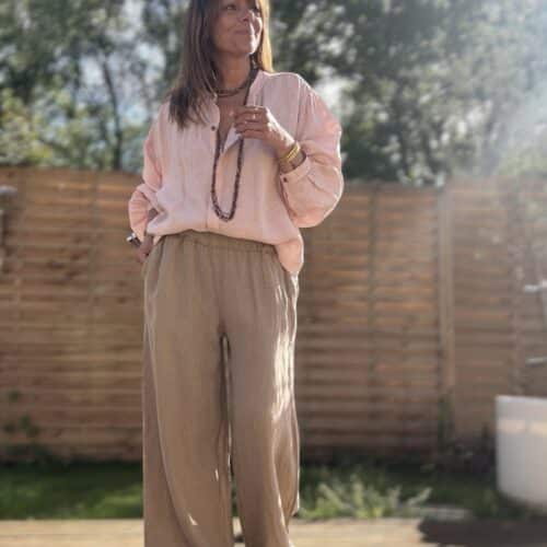 Pantalon Lumio en lin coupe droite ample camel