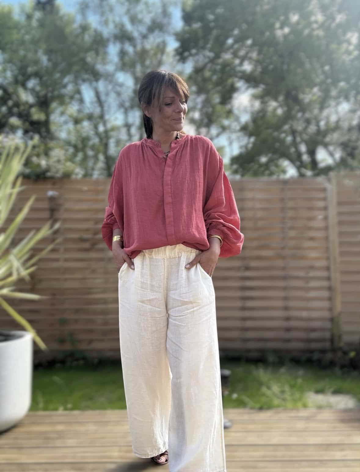 Pantalon Lumio en lin coupe droite ample écru – Image 3