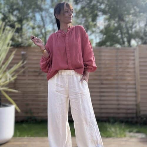 Pantalon Lumio en lin coupe droite ample écru