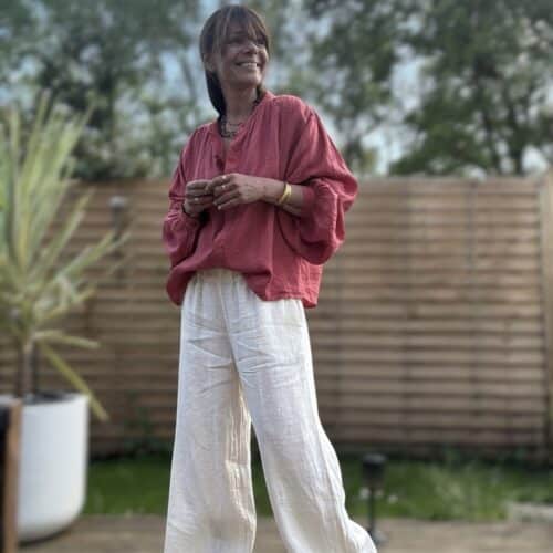 Pantalon Lumio en lin coupe droite ample écru