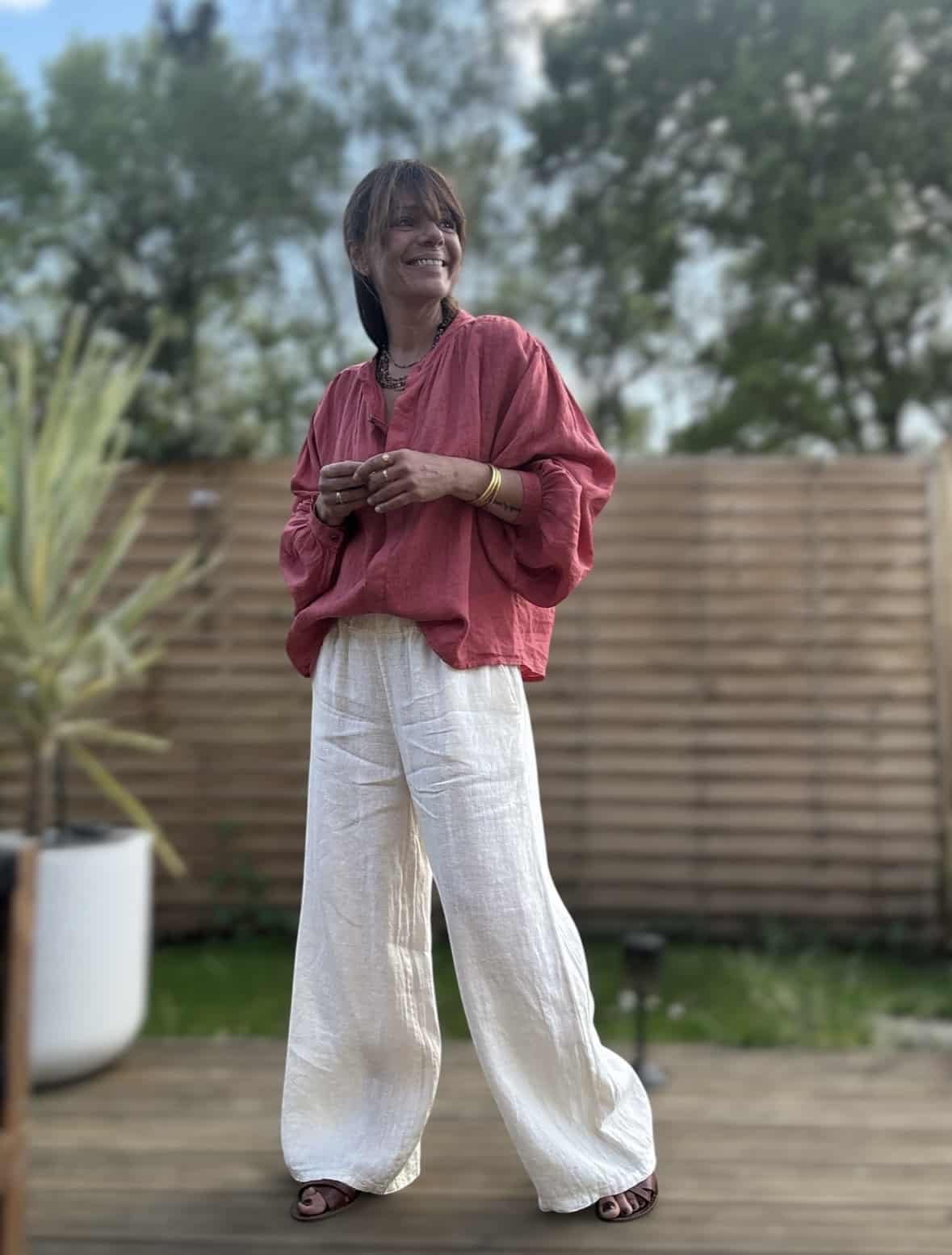 Pantalon Lumio en lin coupe droite ample écru – Image 2