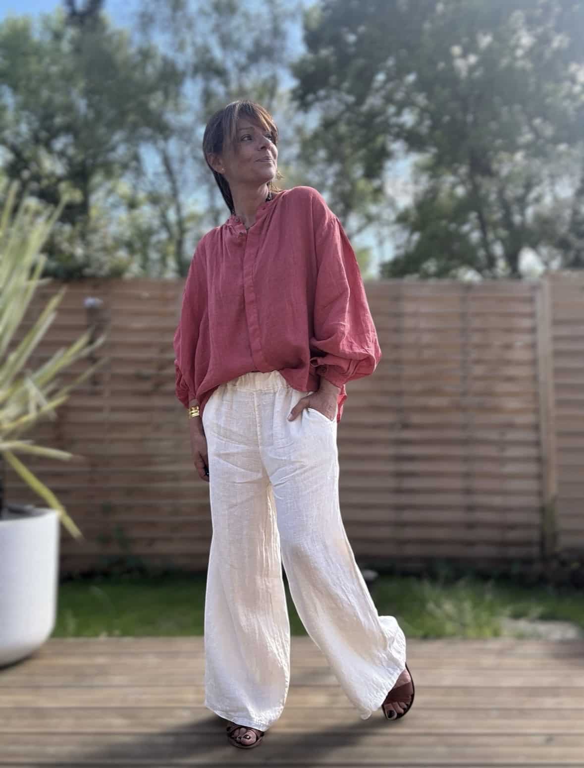 Pantalon Lumio en lin coupe droite ample écru – Image 5