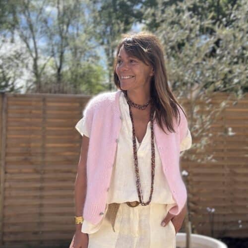 Gilet sans manches en mohair rose poudré NAÏRA