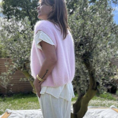 Gilet sans manches en mohair rose poudré NAÏRA