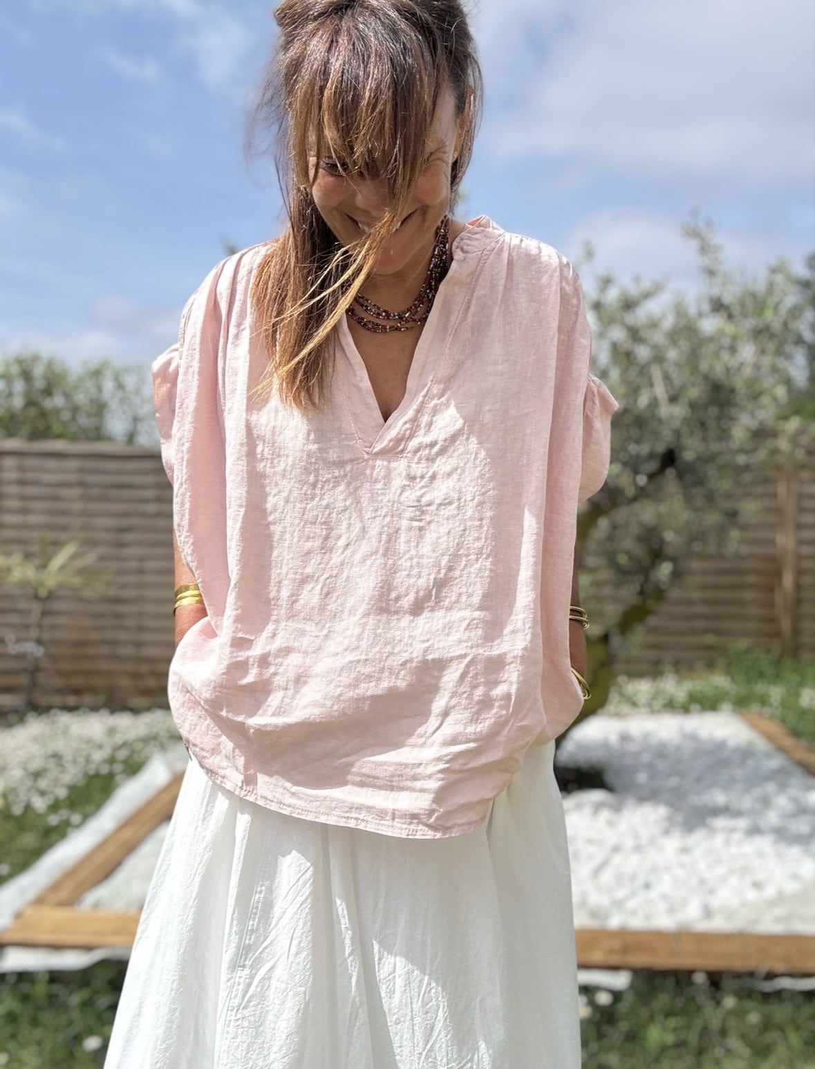 Blouse ample en lin rose poudré Laila – Image 6