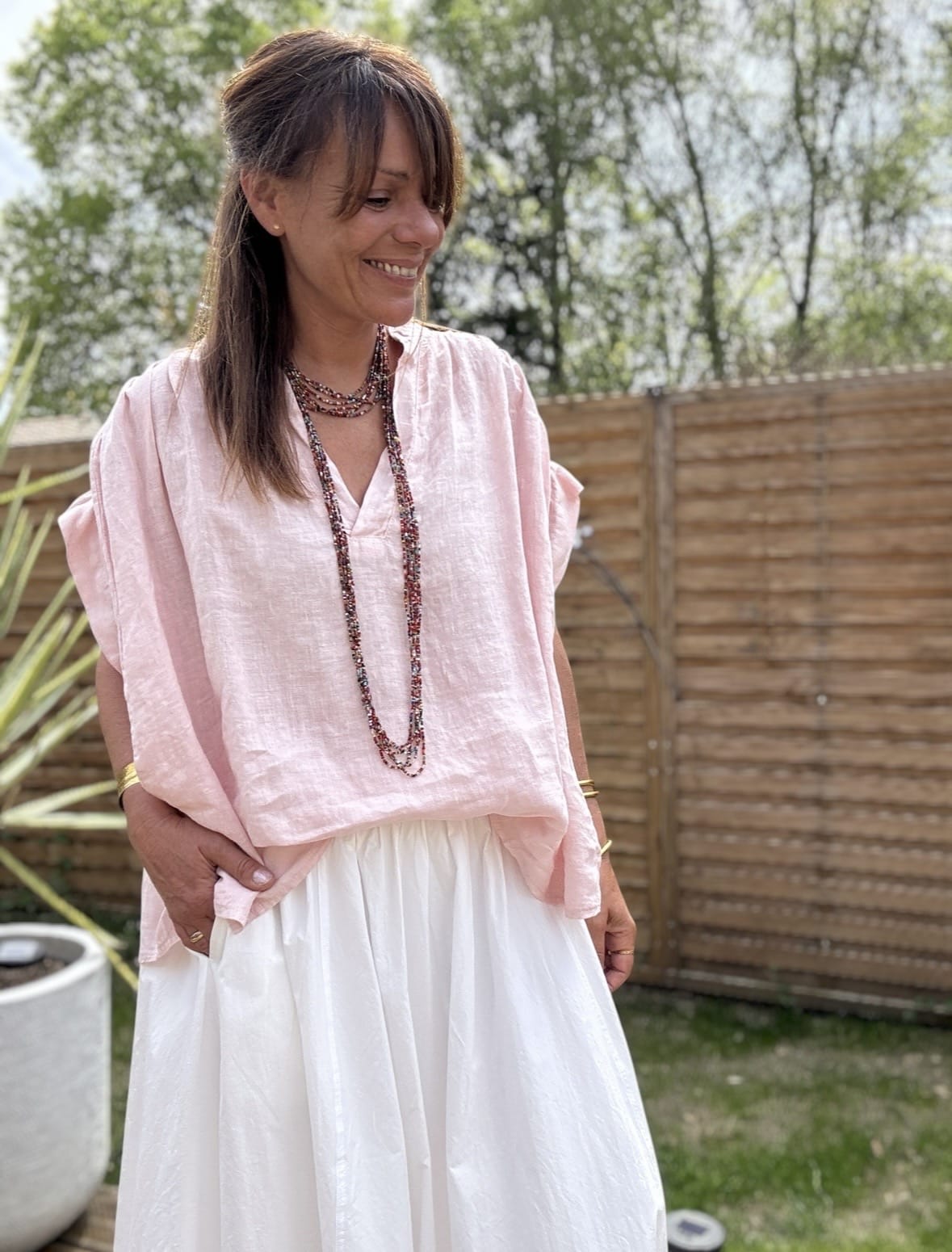 Blouse ample en lin rose poudré Laila – Image 5