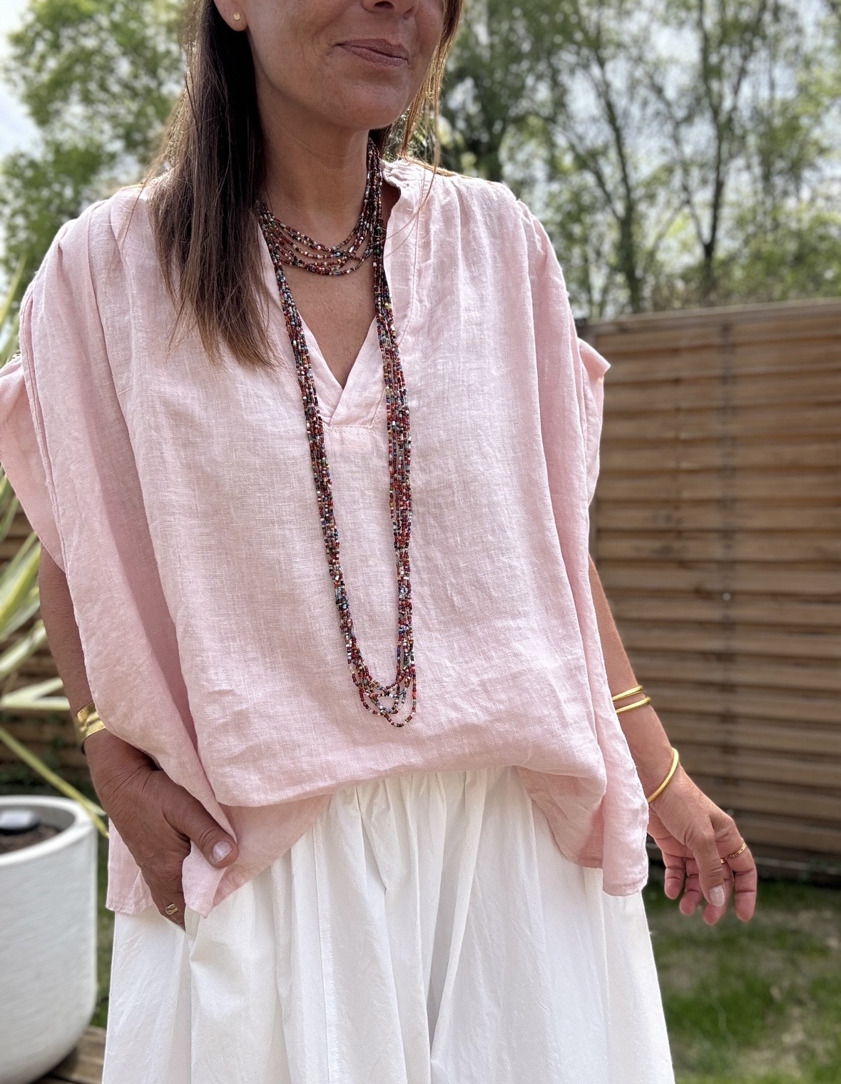 Blouse ample en lin rose poudré Laila – Image 4