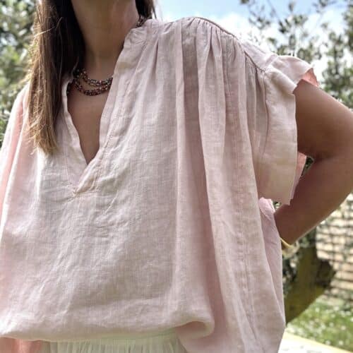 Blouse ample en lin rose poudré Laila