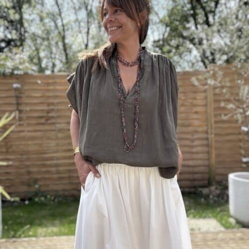 Blouse ample en lin kaki Laila