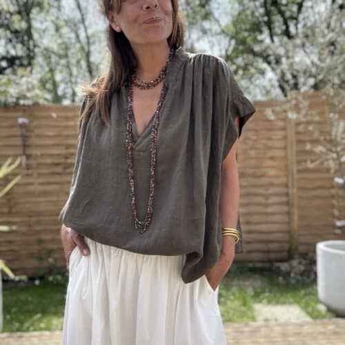 Blouse ample en lin kaki Laila