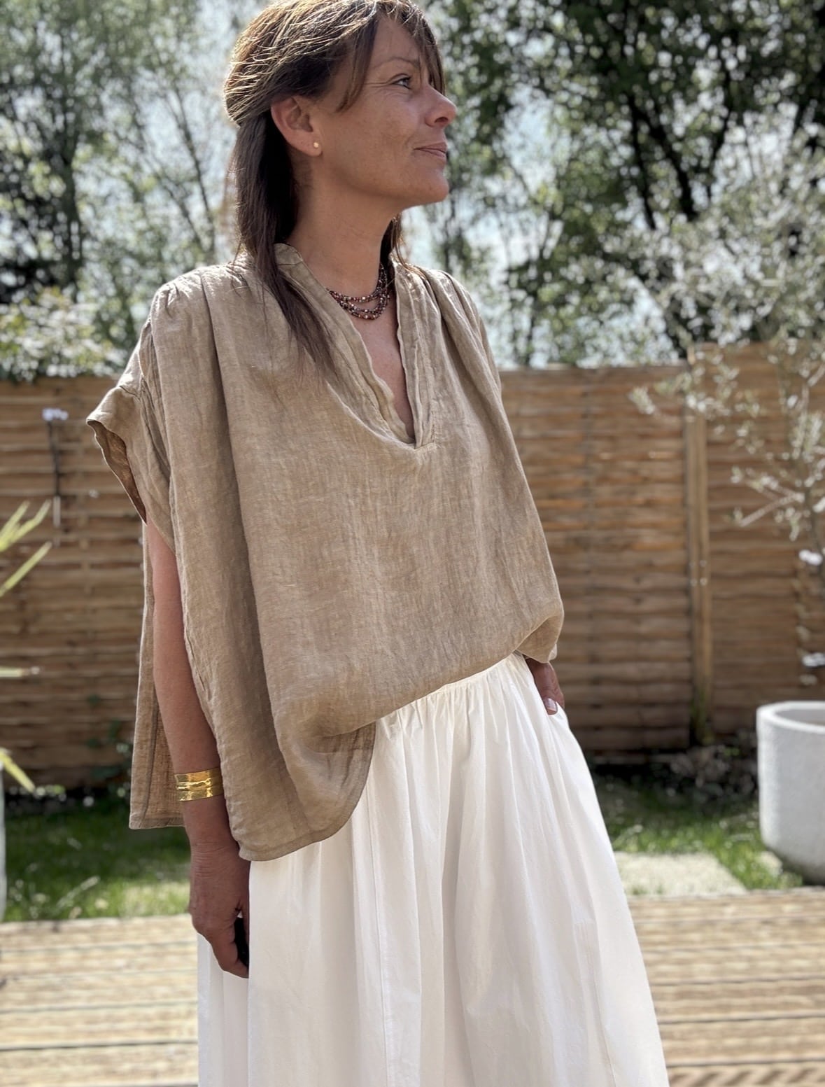 Blouse ample en lin camel Laila – Image 7