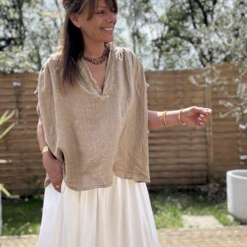 Blouse ample en lin camel Laila