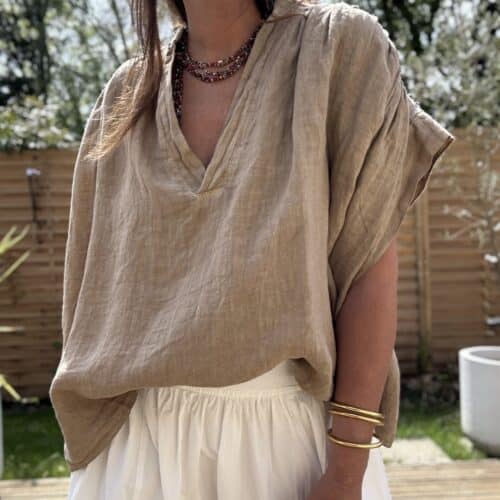 Blouse ample en lin camel Laila