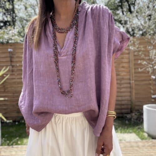 Blouse ample en lin lilas Laila