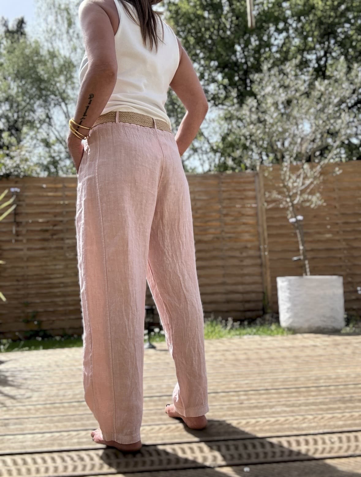 Pantalon barrel en lin rose poudré Calvi – Image 8