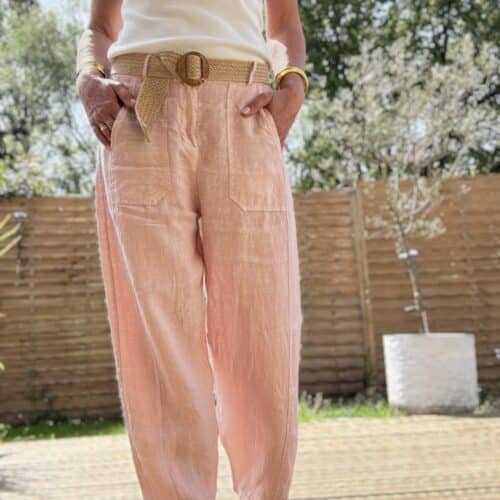Pantalon barrel en lin rose poudré Calvi