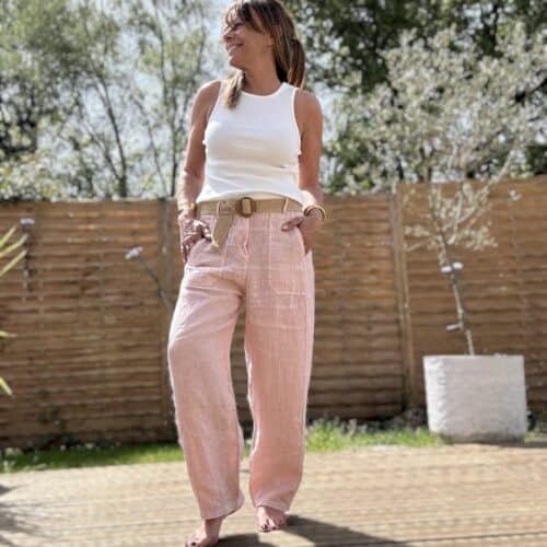 Pantalon barrel en lin rose poudré Calvi