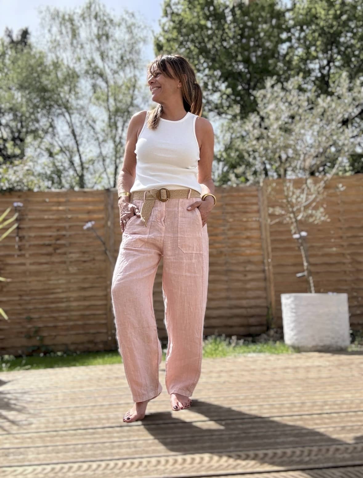 Pantalon barrel en lin rose poudré Calvi – Image 2