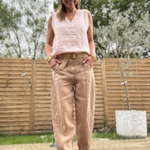 Pantalon barrel en lin camel Calvi