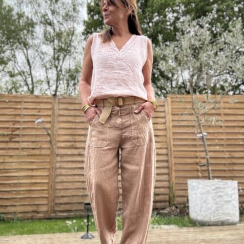 Pantalon barrel en lin camel Calvi