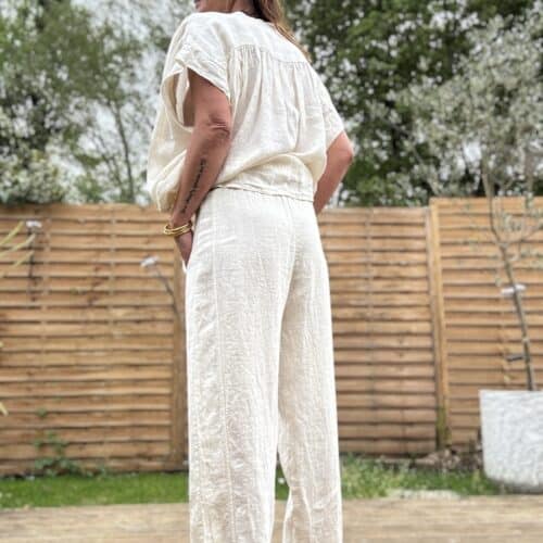 Pantalon barrel en lin écru Calvi