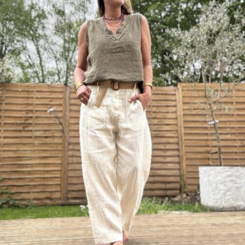 Pantalon barrel en lin écru Calvi