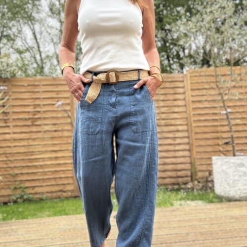 Pantalon barrel en lin marine Calvi