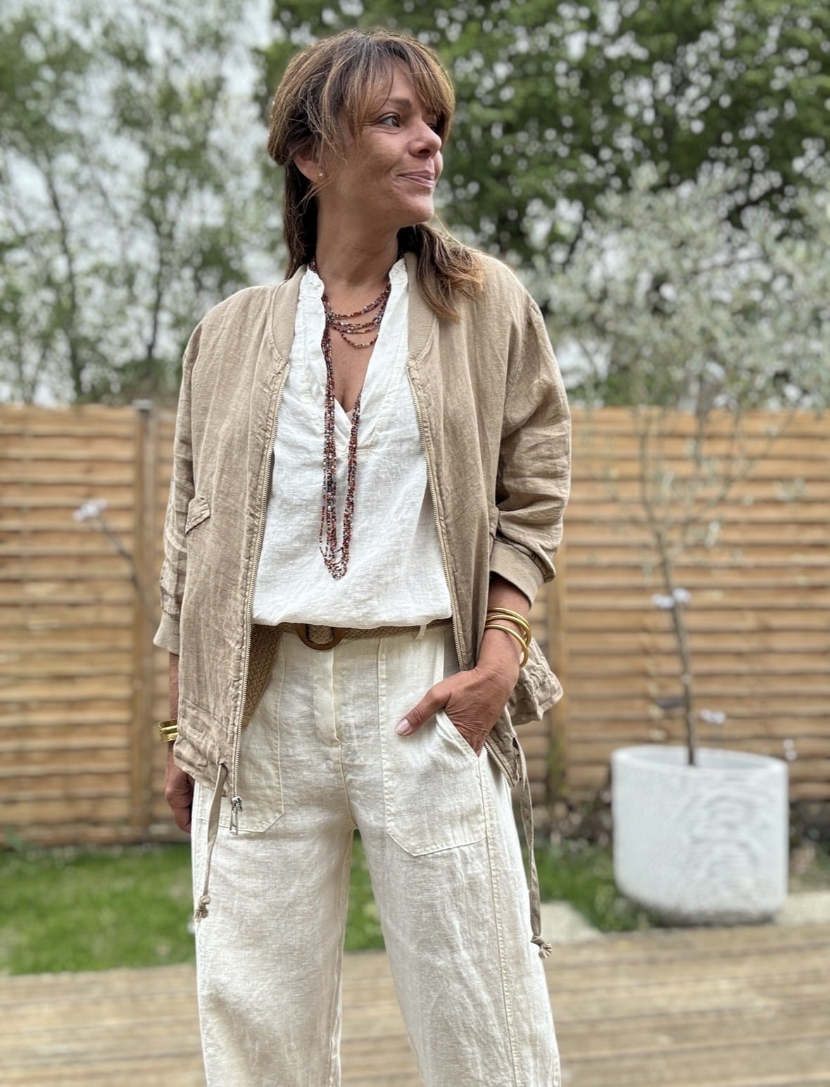 Blouson en lin camel Calista – Image 7