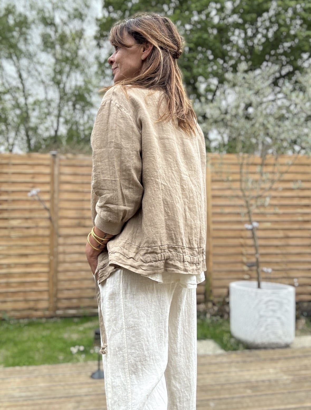 Blouson en lin camel Calista – Image 6