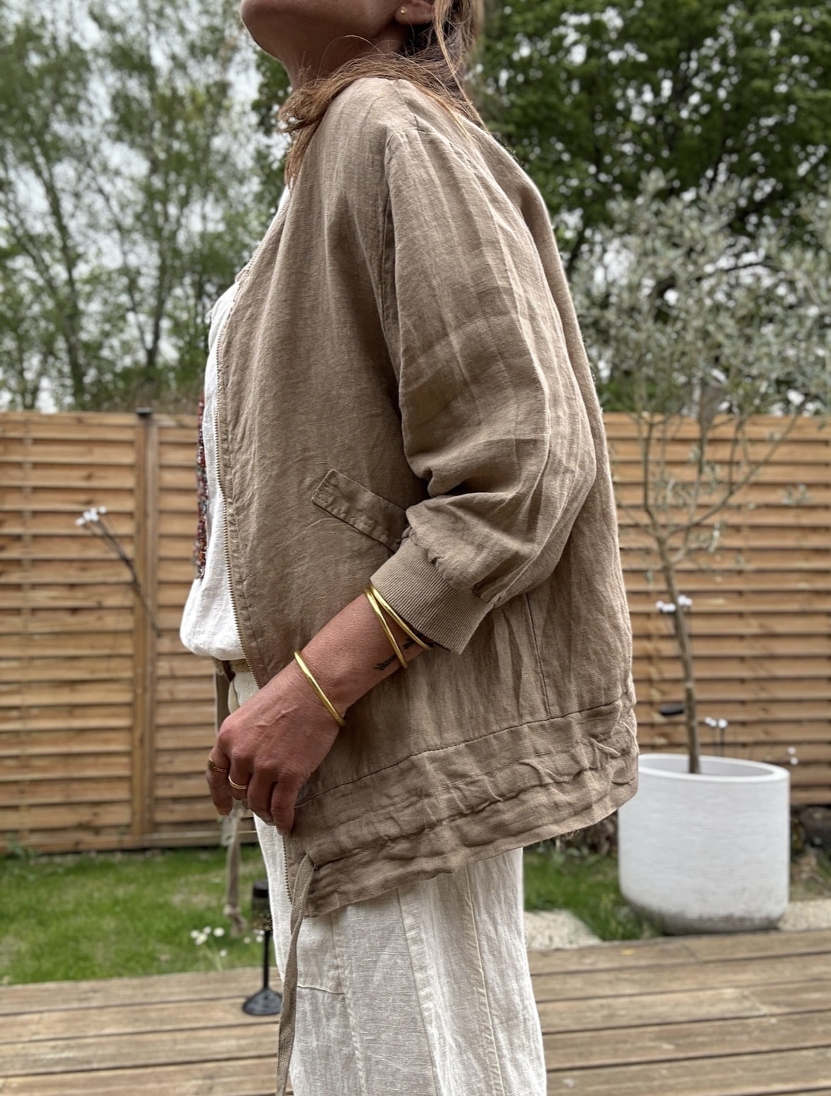 Blouson en lin camel Calista – Image 5