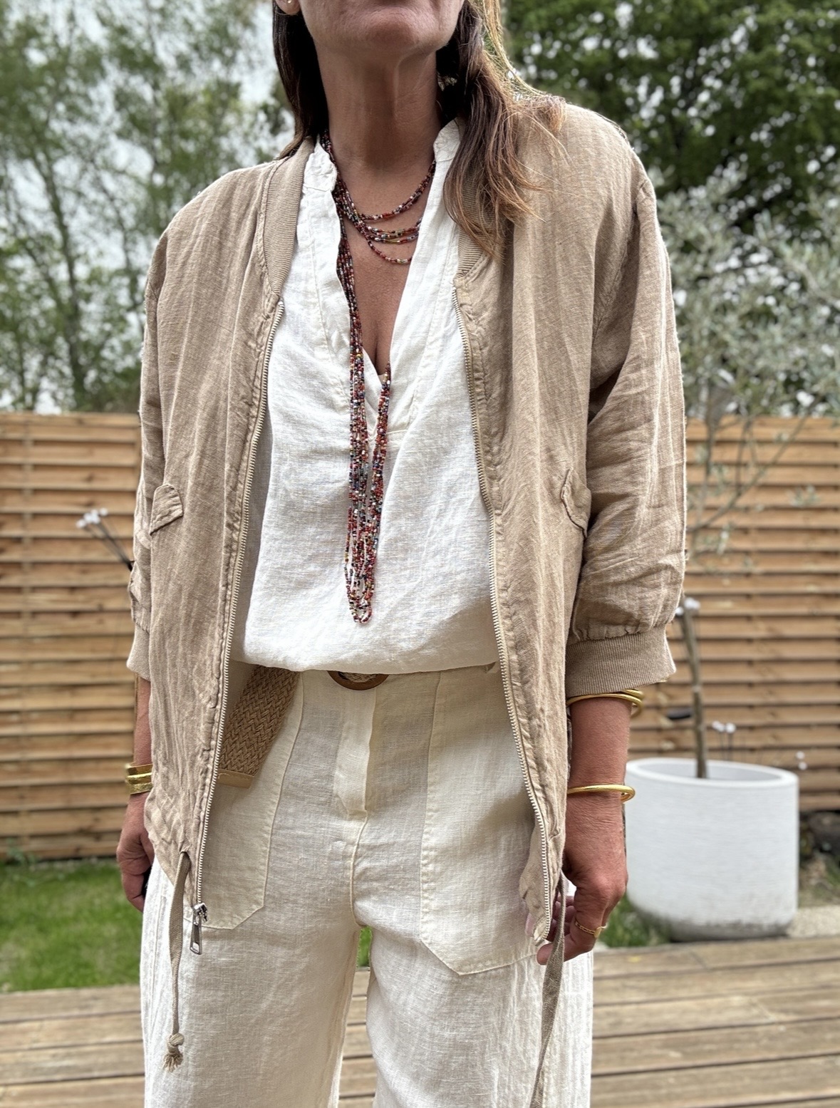 Blouson en lin camel Calista – Image 4