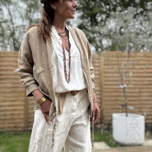 Blouson en lin camel Calista