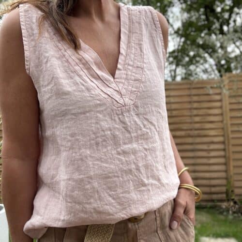 Débardeur en lin rose poudré Mila