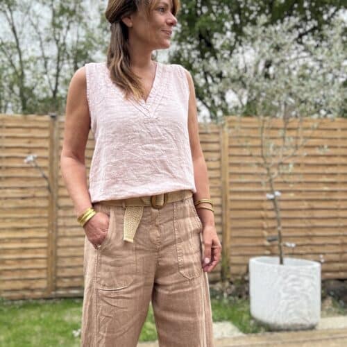 Débardeur en lin rose poudré Mila
