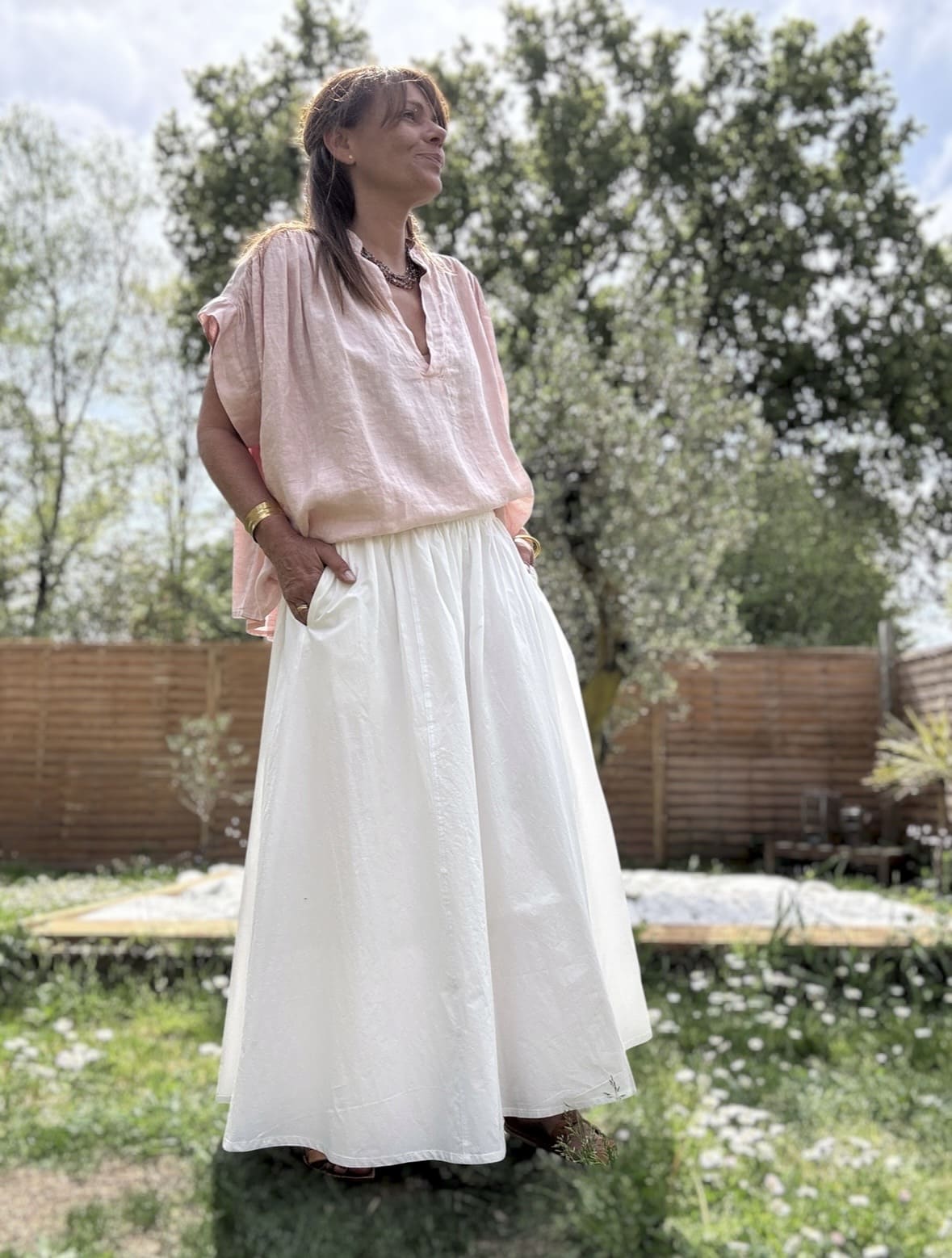 Jupe longue blanche en popeline de coton Isaline – Image 6