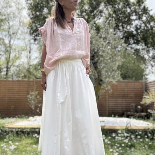 Jupe longue blanche en popeline de coton Isaline