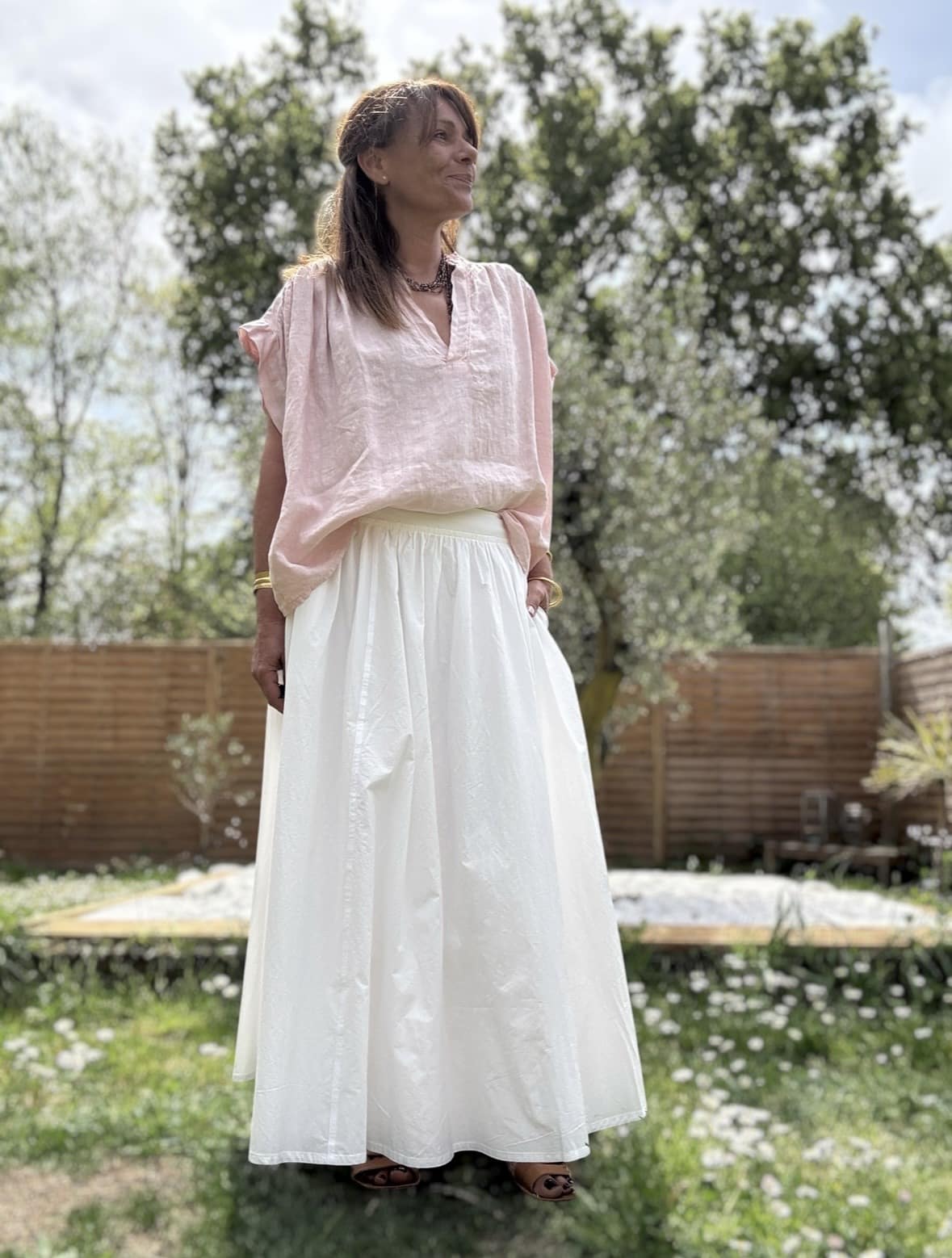 Jupe longue blanche en popeline de coton Isaline