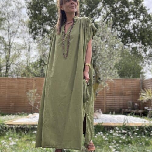 Robe longue oversize en voile de coton vert Oréa