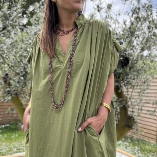 Robe longue oversize en voile de coton vert Oréa