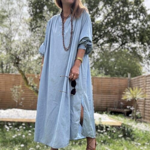 Robe longue oversize en coton bleu Azora