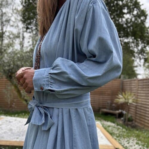 Robe longue oversize en coton bleu Azora