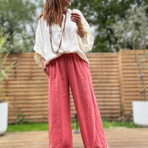 Pantalon Lumio en lin coupe droite ample terracotta