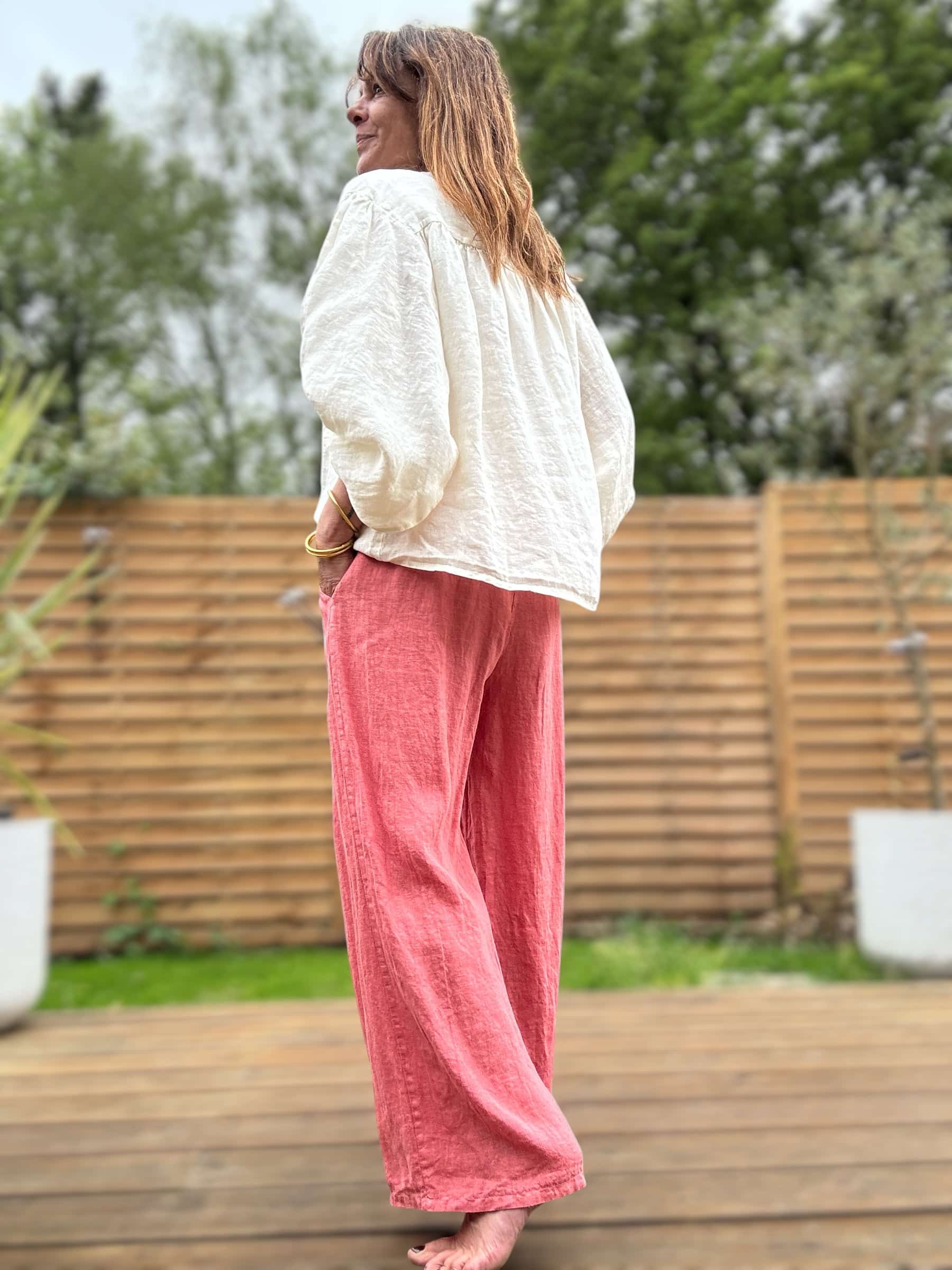 Pantalon Lumio en lin coupe droite ample terracotta – Image 3