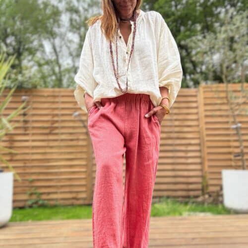 Pantalon Lumio en lin coupe droite ample terracotta