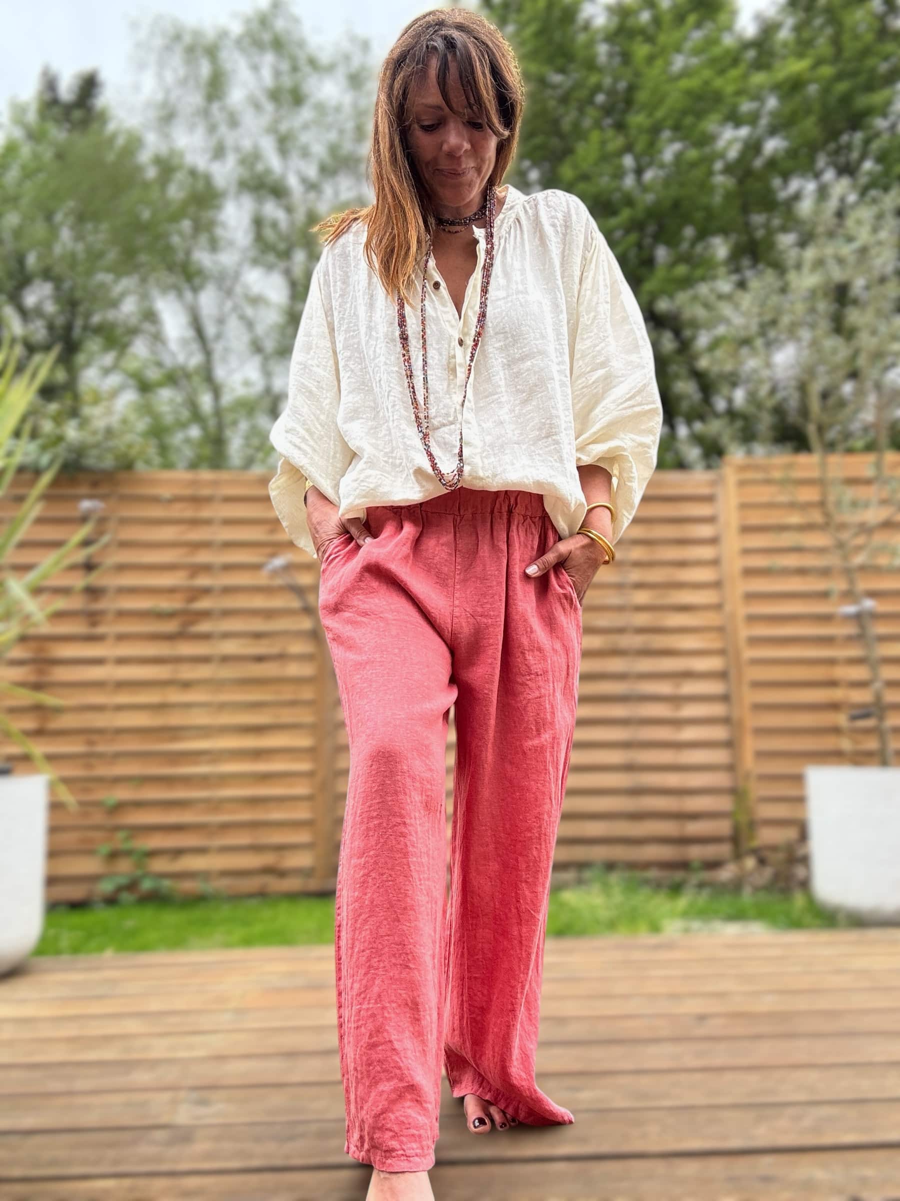 Pantalon Lumio en lin coupe droite ample terracotta – Image 2
