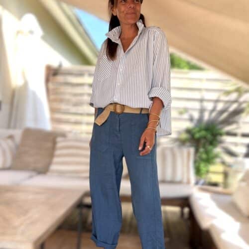 Pantalon barrel en lin marine Calvi